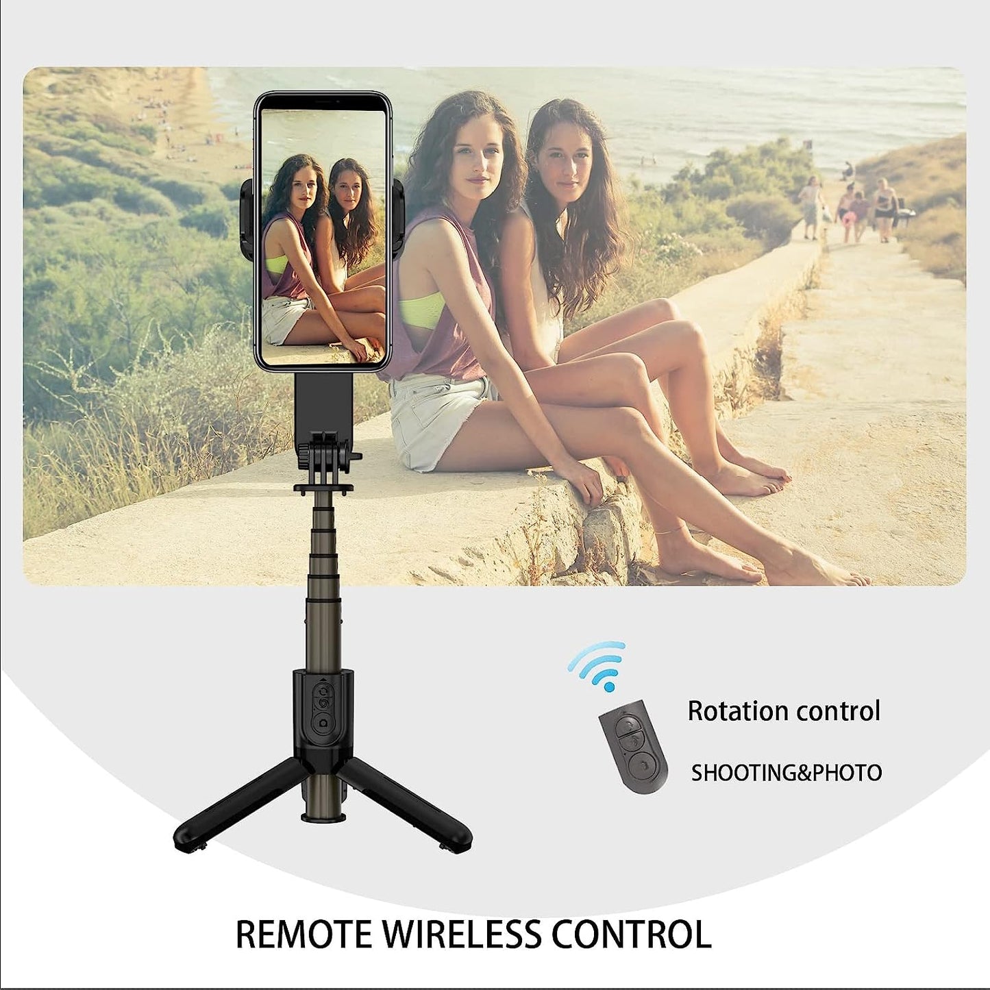 RIEIEK Mobile Phone Selfie Stick Tripod with Stabilizer, Electric Gimbal with Dual Color Temperature LED Light and Wireless Remote Control Handheld Retractable Camera Photo Stick Grip RIEIEK