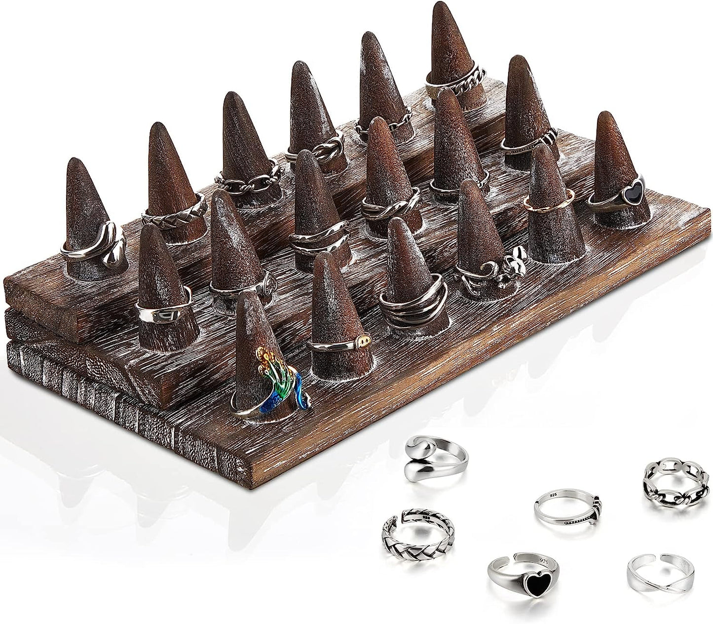 Juexica 18 Fingers Wood Ring Display Wooden Finger Ring Stand Ring Display for Selling Jewelry Display Holder Showcase for Ring Organizer Jewelry Show Storage Juexica Coffee