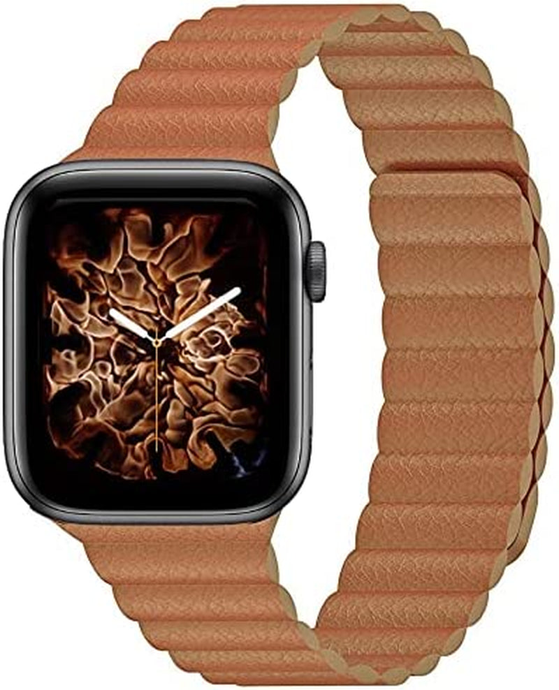 INI Compatible with Apple Watch Band 49Mm 45Mm 44Mm 42Mm 41Mm 40Mm 38Mm - Enhanced Adjustable Leather Strap with Magnetic Closure System for Iwatch Series Ultra/8/7/Se/6/5/4/3/2/1 - Black INI Technologies Bronze 38mm/40mm/41mm 6.0"-8.0"