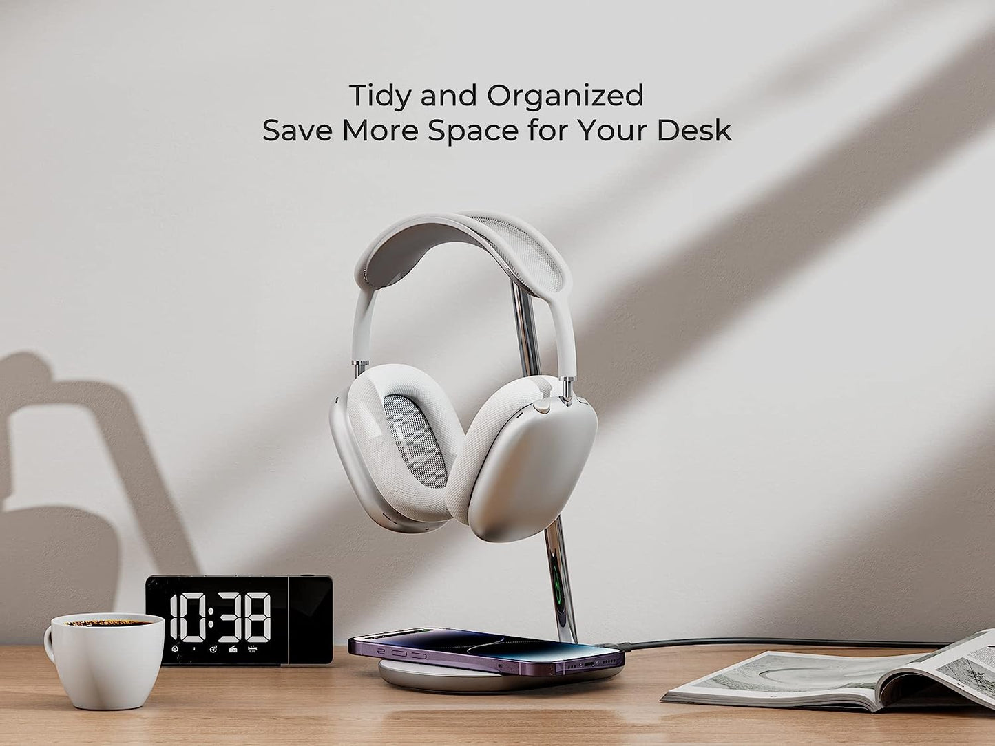 BENKS Airpods Max Stand with Wireless Charging Pad for Iphone,Android Phone,Airpods,Headphone Stand for Desk,Headphone Holder,Universal Gaming Headset Stand Compatible with Airpods Max,Beats,Bose BENKS