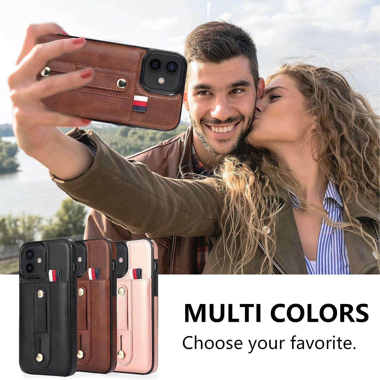 ZCDAYE Wallet Case for Iphone 13 with Card Holder, Non-Slip Finger Holder Adjustable Leather Loop Strap Anti-Scratch Protective Phone Cover for Iphone 13 (6.1 Inches), Black ZCDAYE