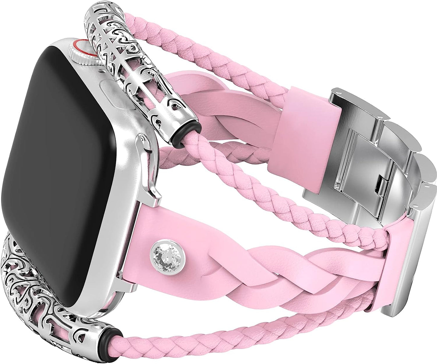 Boho Bracelets Weaving Leather Bands Compatible with Apple Watch 38Mm 40Mm 41Mm 42Mm 44Mm 45Mm 49Mm for Women, Posh Leather Bracelets Jewelry Multilayer Wrap Strap for Iwatch Series Ultra SE 8 7 6 5 4 3 2 1 CTYBB Rose Pink 41mm/40mm/38mm