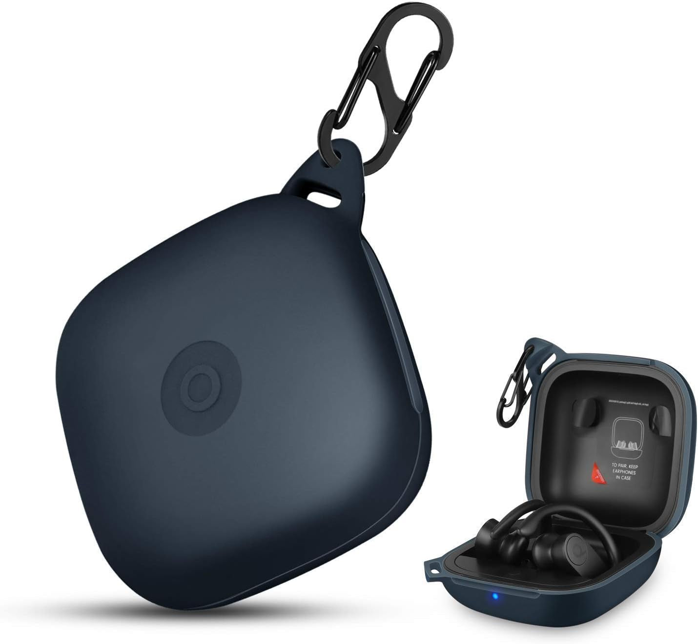 HIETON Silicone Case for Powerbeats Pro, Anti-Break Anti-Lost & Shockproof Easy Carrying Unique Dual Hole Portable Protective Case Cover with Carabiner for 2019 Newest Beats Powerbeats Pro(Black) HIETON Blue