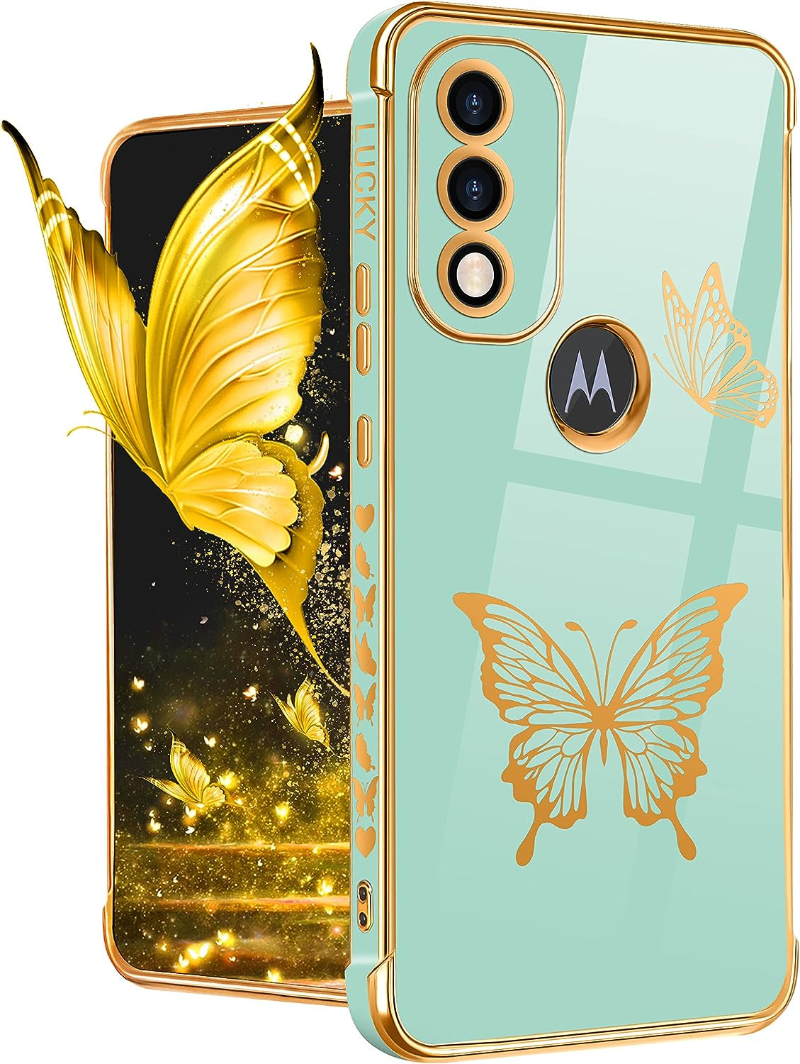 Coralogo for Moto G Pure Phone Case Butterfly for Women Girls Girly Pretty Cases Cute Black and Gold Plating Butterflies Unique Design Aesthetic Fashion Cover for Motorola Moto G Pure 2021 6.5" Coralogo For Moto G Pure 2021-Light Blue