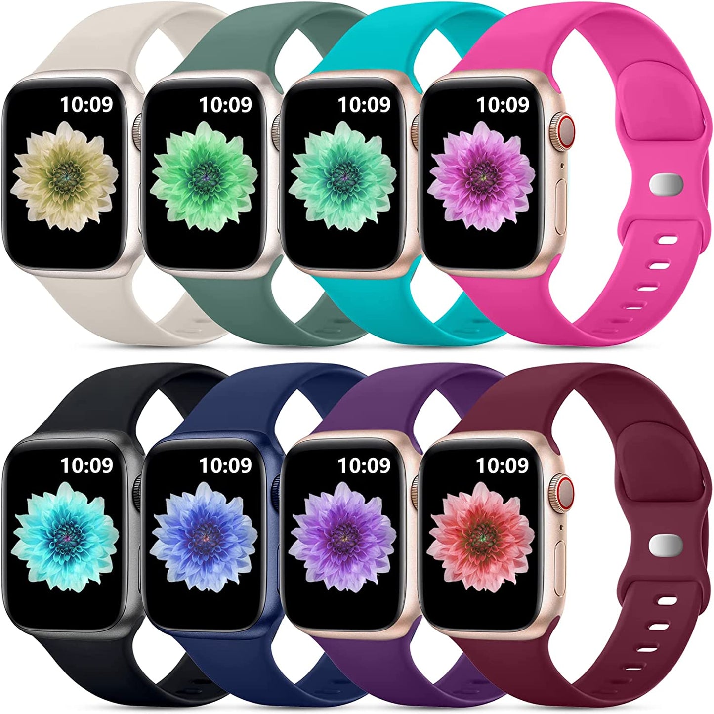 Daqin 8 Pack Sport Bands Compatible with Apple Watch Band 38Mm 40Mm 41Mm 42Mm 44Mm 45Mm 49Mm Women Men,Soft Silicone Waterproof Replacement Strap for Apple Watch Ultra Iwatch Series 8 7 6 5 4 3 2 1 SE Xuchangjiansenshangmaoyouxiangongsi Black/Midnight Blue/Plum/Wine Red/Pine Green/Rose Pink/Teal/Starlight 42mm/44mm/45mm/49mm