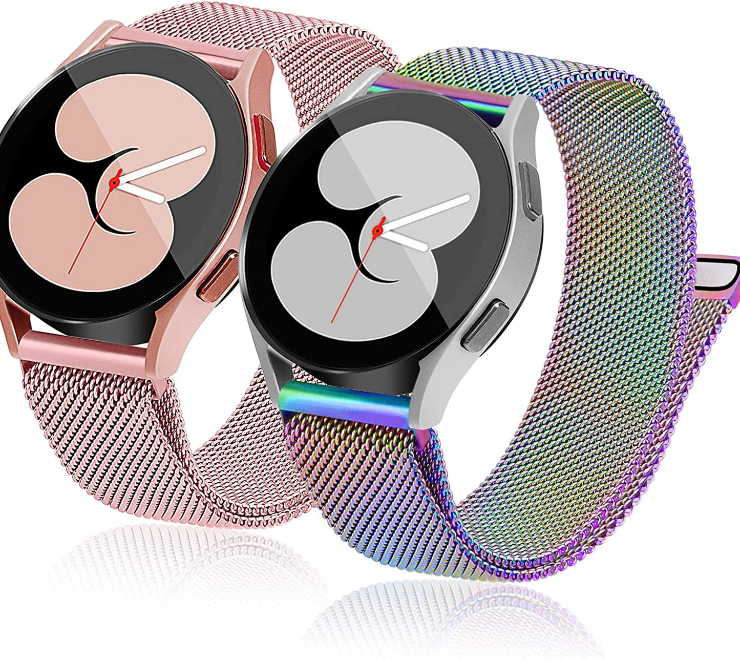 3 Packs Upgrade Double Magnetic Galaxy Watch 5/4 Band, Mesh Loop 20Mm Breathable & Comfortable Band, Compatible with Samsung Watch 5 Band/Galaxy Watch 4 Band/Watch 5 Pro Band/Active 2/ Watch 3 41Mm YGTIECS Colorful and Pink 20mm