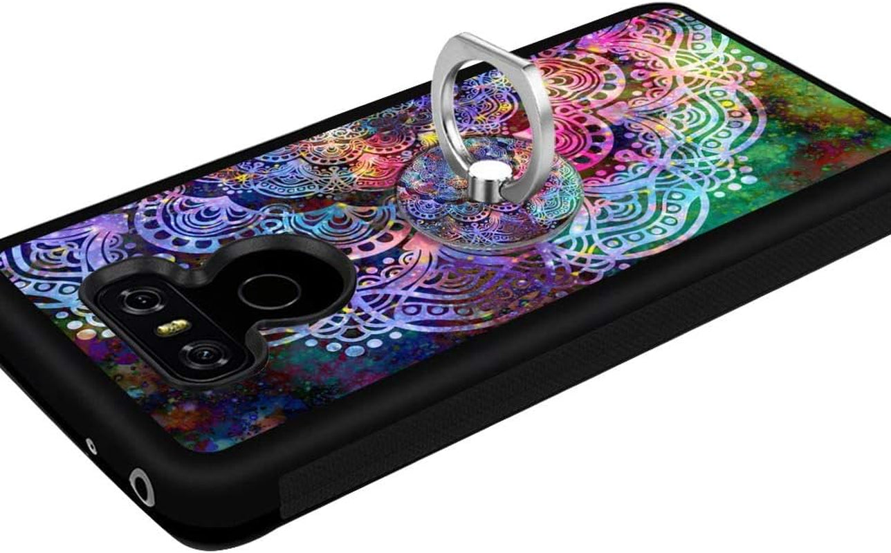 Designed for LG G6 Case,Silicone Slim Shockproof Phone Case with Metal Finger Ring Clasp Suitable for Men and Women, Mandala YQCi
