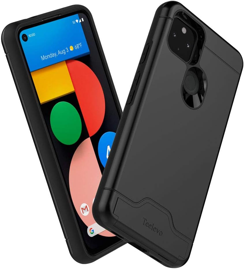 Teelevo Wallet Case for Google Pixel 4A 5G, Dual Layer Case with Card Slot Holder and Kickstand for Google Pixel 4A 5G - Black Teelevo