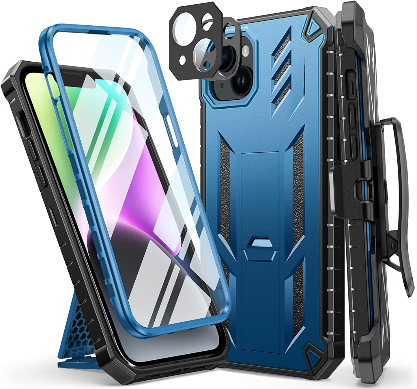 FNTCASE for Iphone 14Plus Phone Case: Rugged Protective Belt Clip Holster Heavy Duty with Built in Kickstand - 360 Protection Shockproof Cover for Apple Iphone 14 plus Cases, 6.7Inch (Matte Black) iPhone 14 Plus cases Black Blue