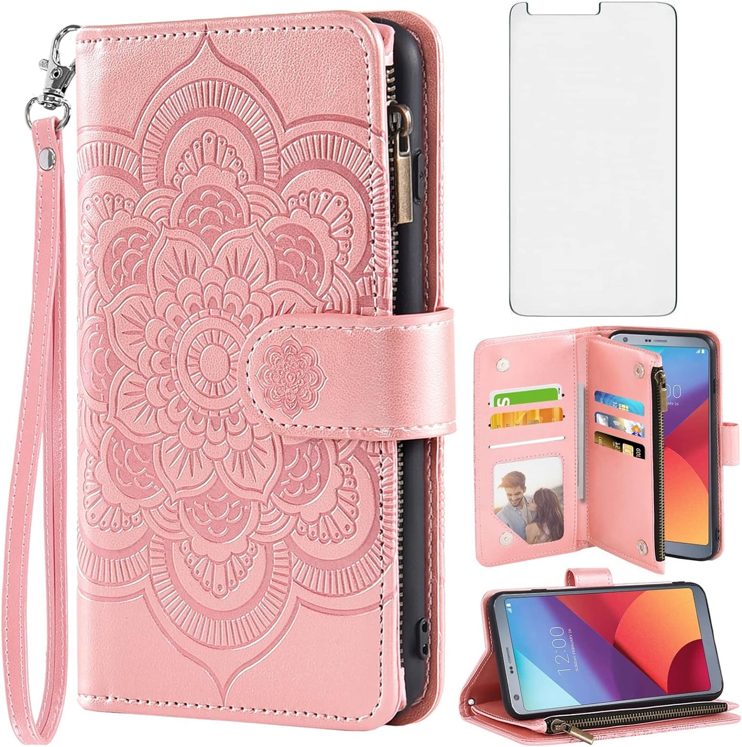 Asuwish Compatible with LG G6 Wallet Case and Tempered Glass Screen Protector Flower Leather Flip Card Holder Stand Cell Phone Cover for LGG6 Thinq LG6 Thin Q G 6 plus G6+ 6G VS988 H872 Women Purple Asuwish Rose Gold For Lg G6 / G6 Plus / G6 Thinq