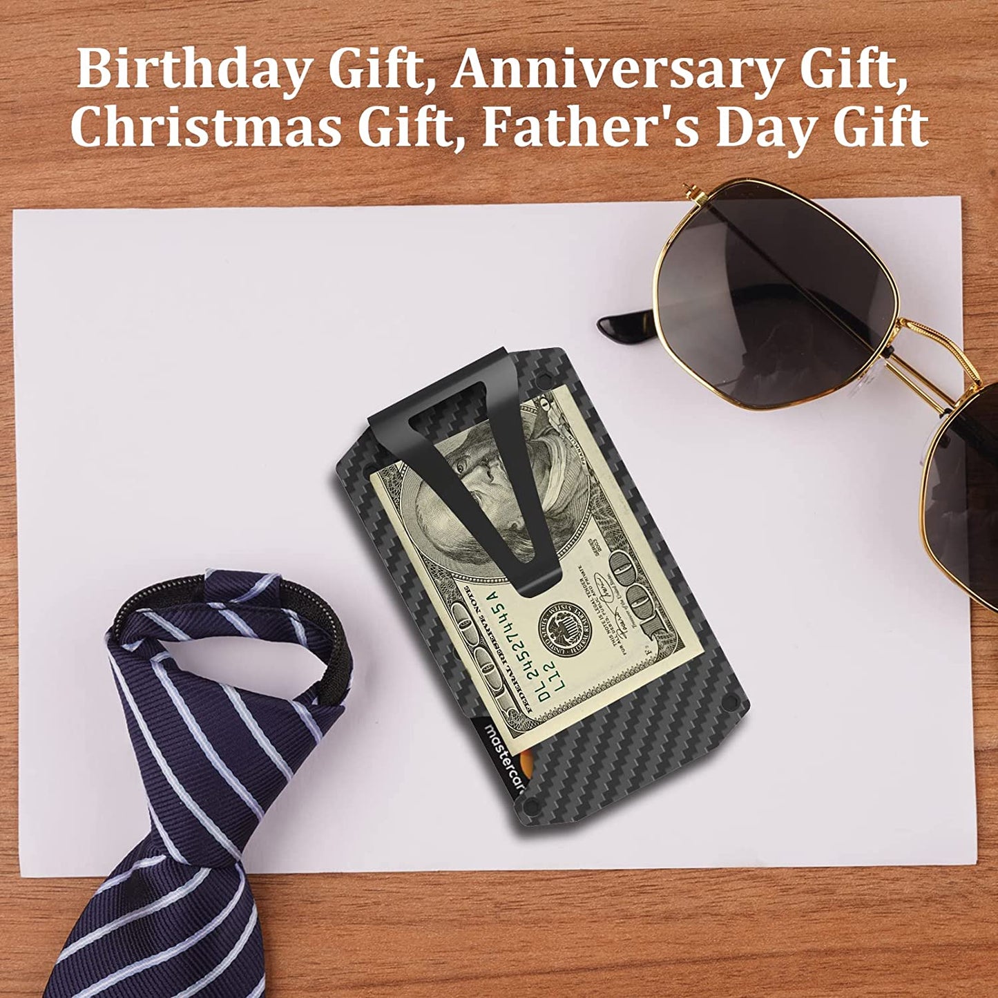 Mvgges Slim Minimalist Wallet for Men, RFID Blocking Aluminum Credit Card Holder, Carbon Fiber Men'S Wallet with Money Clip (Black) mvgges