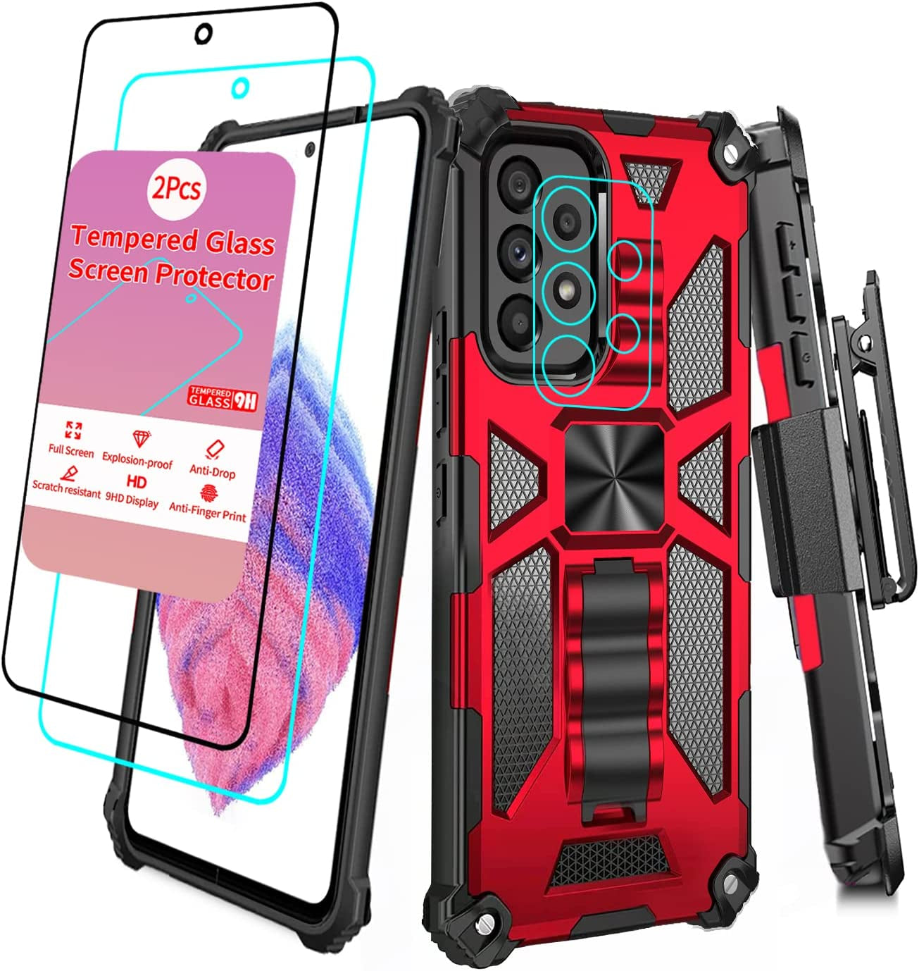 Case for Samsung Galaxy A53 Case with Screen Protector Samsung Galaxy A53 Case with Clip Galaxy A53 Case with Kickstand Military Grade Heavy Duty Camo Case for Samsung Galaxy A53 Men Women (Blue) huiyi Red Camo For A53 For A53