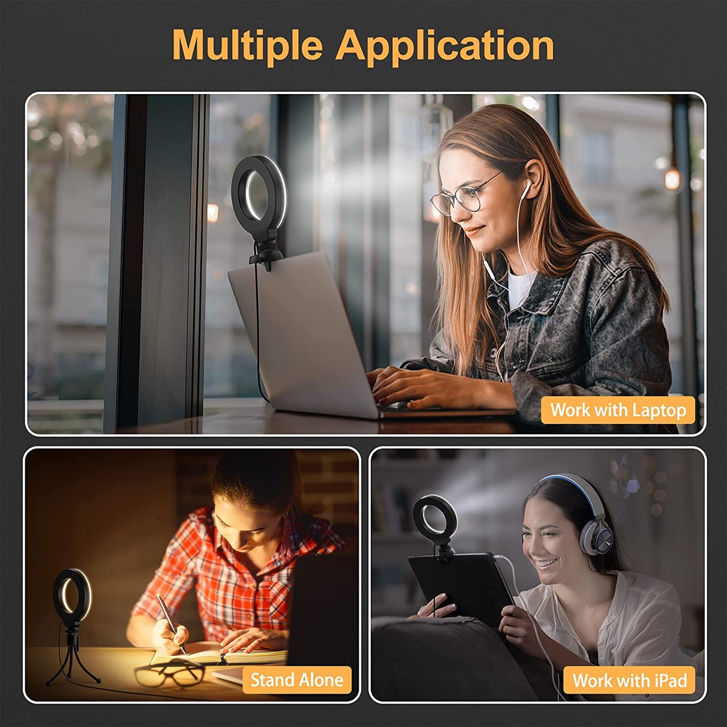 Ring Light for Laptop Computer, Ruyilam Video Conference Lighting Kit with Clip and Tripod, Desktop PC Selfie Dimmable Light with Stand Ring Light for Live Streaming, Video Recording, Makeup Ruyilam