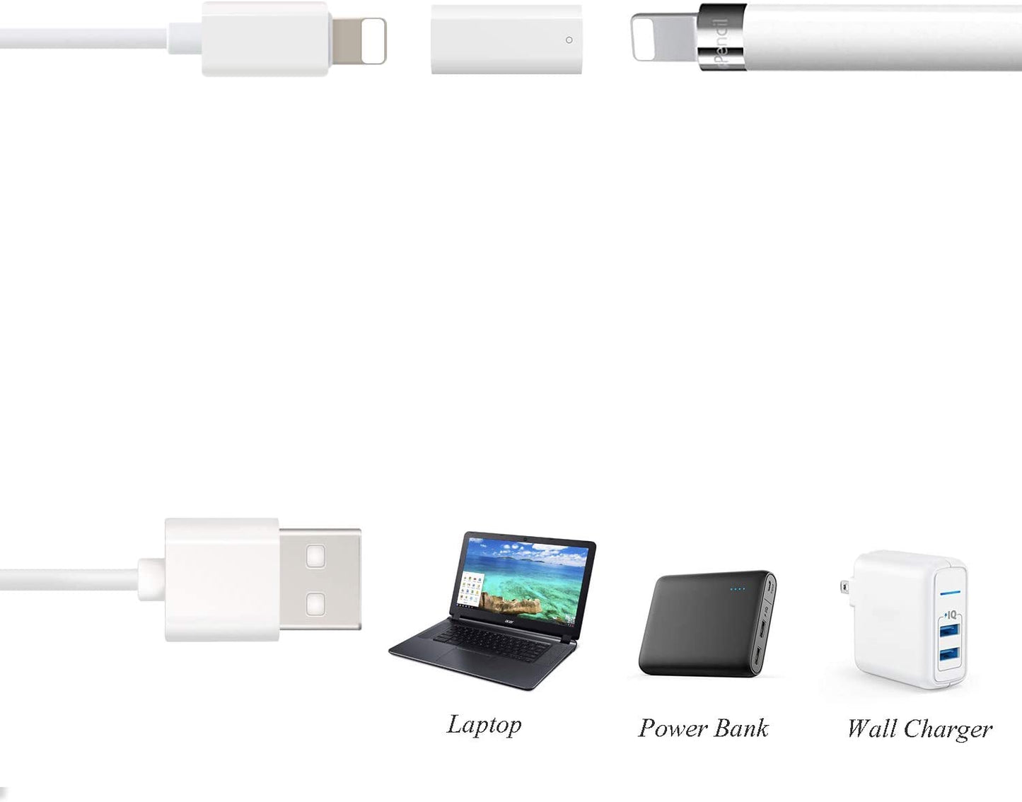 COOYA Compatible with Apple Pencil 1St Gen Charger Adapter Replacement for Apple Pencil 1St Generation 2-Pack Charging Adapter Ipencil Charger Connector for Lightning Charging Adapter for Ipad Pro Air COOYA