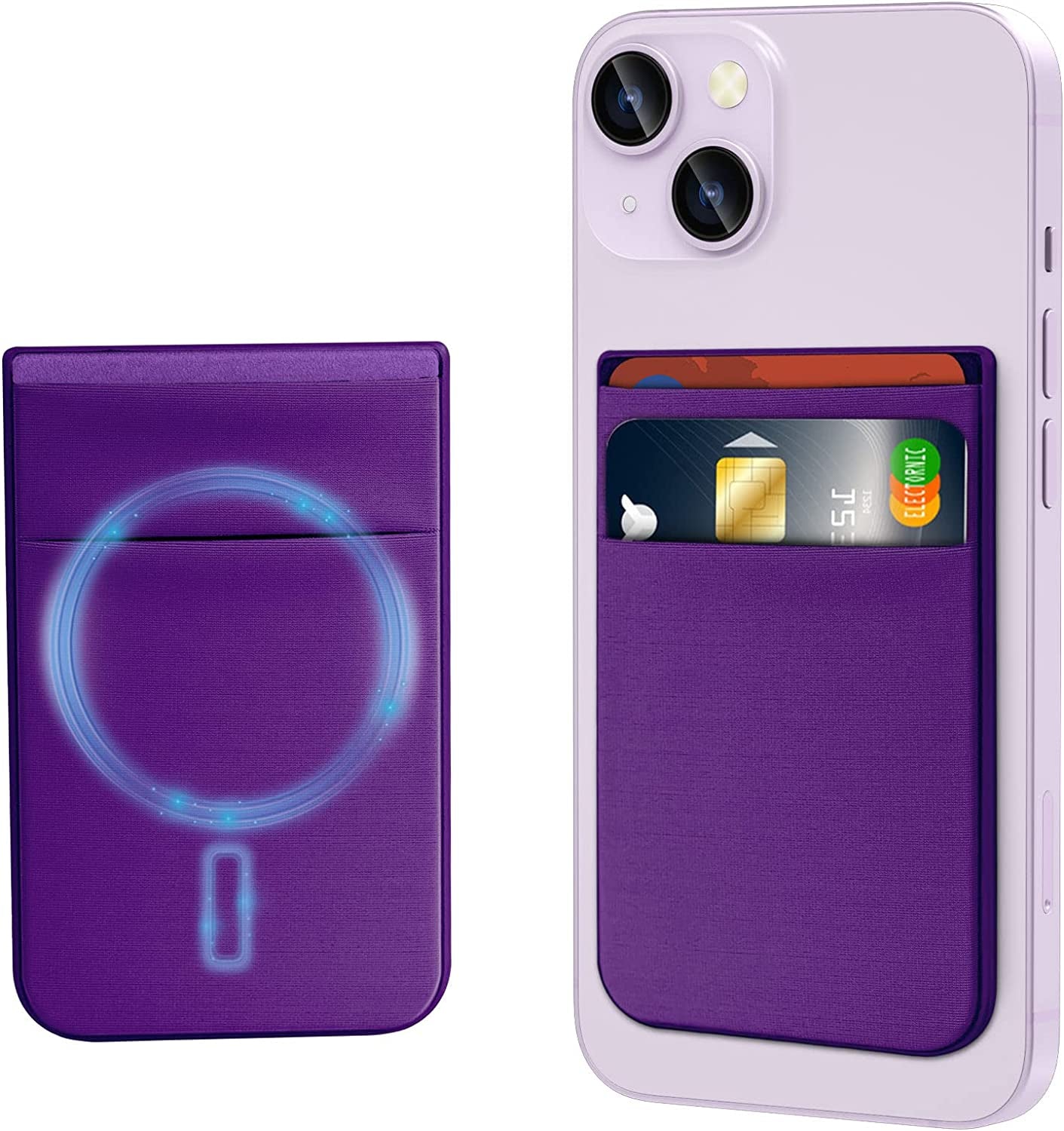 Imluckies Magnetic Wallet for Iphone Magsafe, Double Stretchy Fabric Pocket Wallet, Magnet Credit ID Card Wallet Holder for Iphone 14 Pro Max / 14 Pro / 14 plus / 14/13/12 Series Mini, Black imluckies Dark Purple