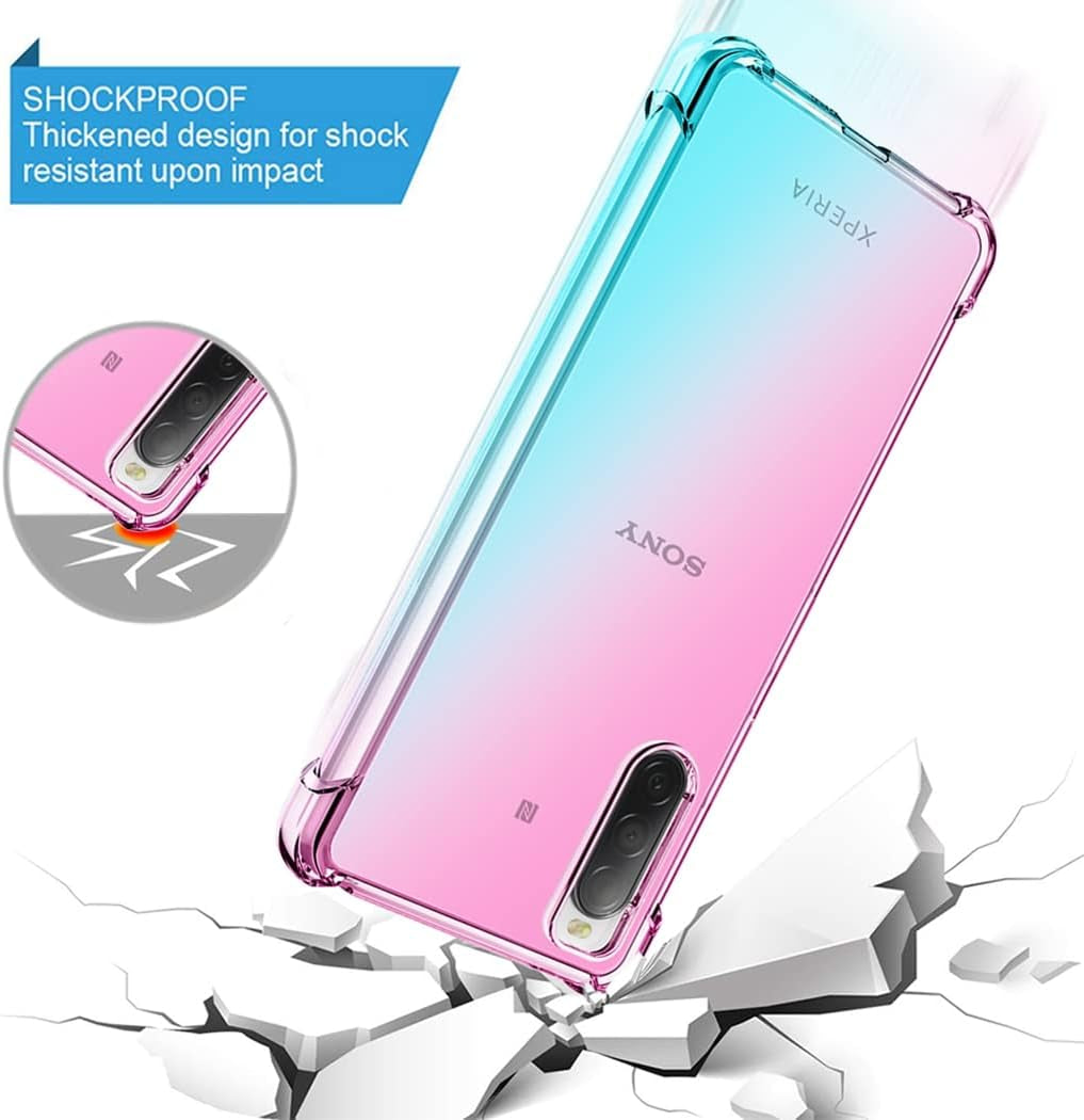 Ueokeird for Xperia 10 Iii/Xperia 10 III Lite XQ-BT52 XQ-BT44 Case, Clear Cute Gradient Phone Case Slim anti Scratch Flexible TPU Cover Shockproof Protective Case for Sony Xperia 10 III (Pink/Green) Ueokeird