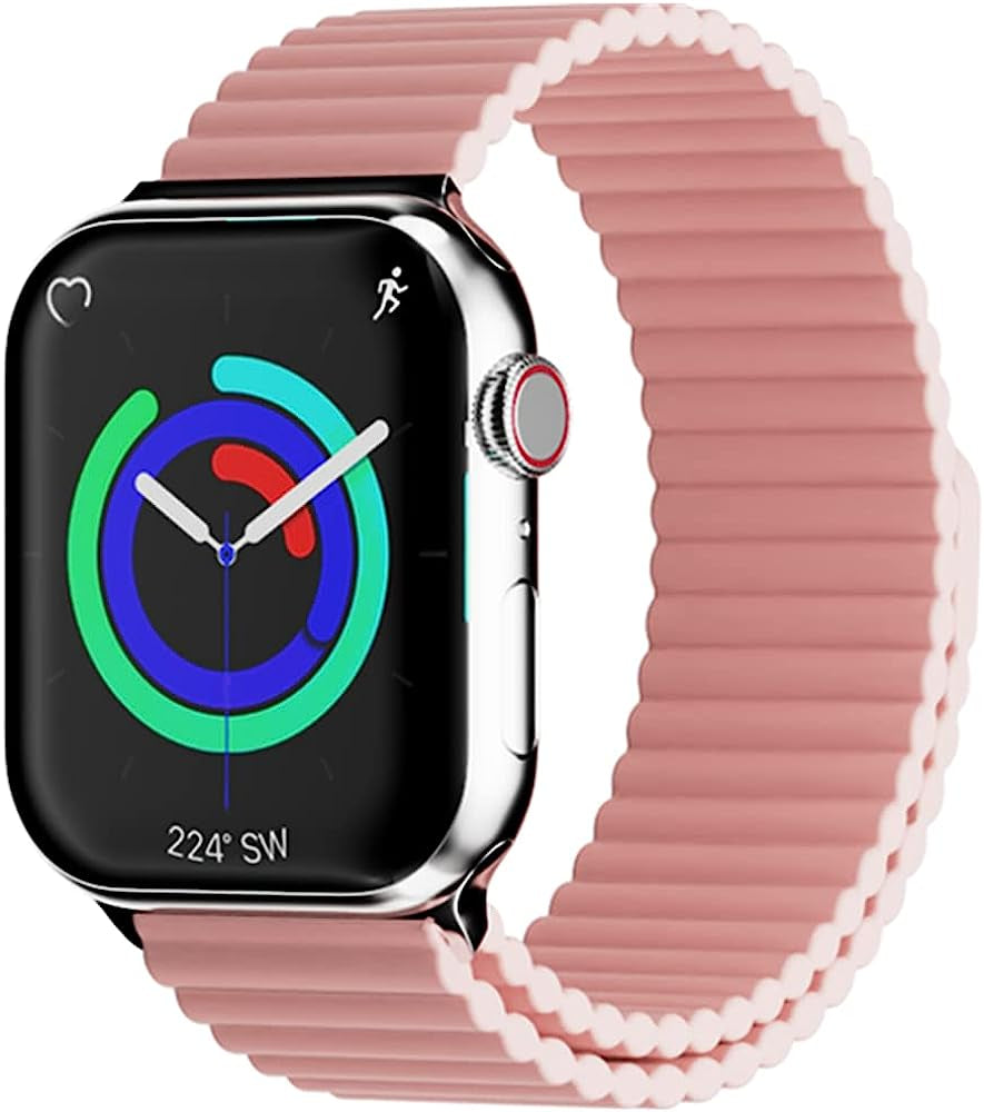 Heike Sport Loop Compatible with Apple Watch Ultra Bands 49Mm 45Mm 44Mm 42Mm 41Mm 40Mm 38Mm, Soft Silicone Magnetic Clasp Adjustable Replacement Wristband for Iwatch Series SE Ultra 8 7 6 5 4 3 2 1 for Women Men HeiKe Pink 38mm/40mm/41mm