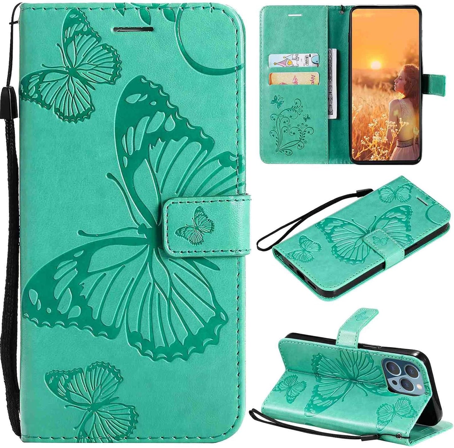 Fansipro Phone Cover Wallet Folio Case for LG V30, Premium PU Leather Slim Fit Cover for LG V30, 2 Card Slots, Exact Fit, Golden Fansipro Green