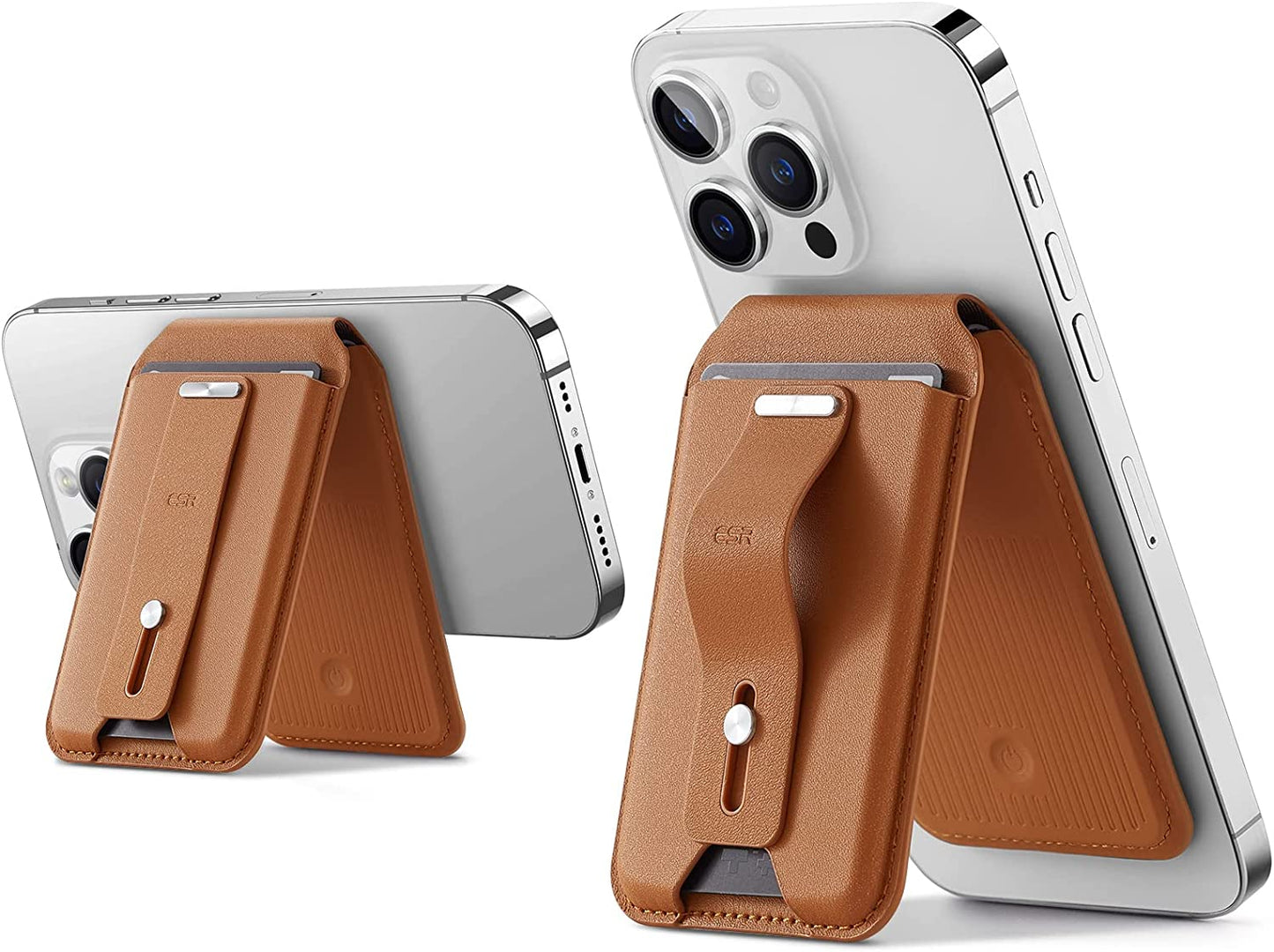 ESR Magsafe Wallet (Halolock), Geo Iphone Wallet Stand with Full Find My Functionality, Wallet Tracker with Adjustable Stand, Magnetic Wallet for Iphone 14/13/12 Series, Magsafe Accessories, Black Electronic Silk Road Corp Brown