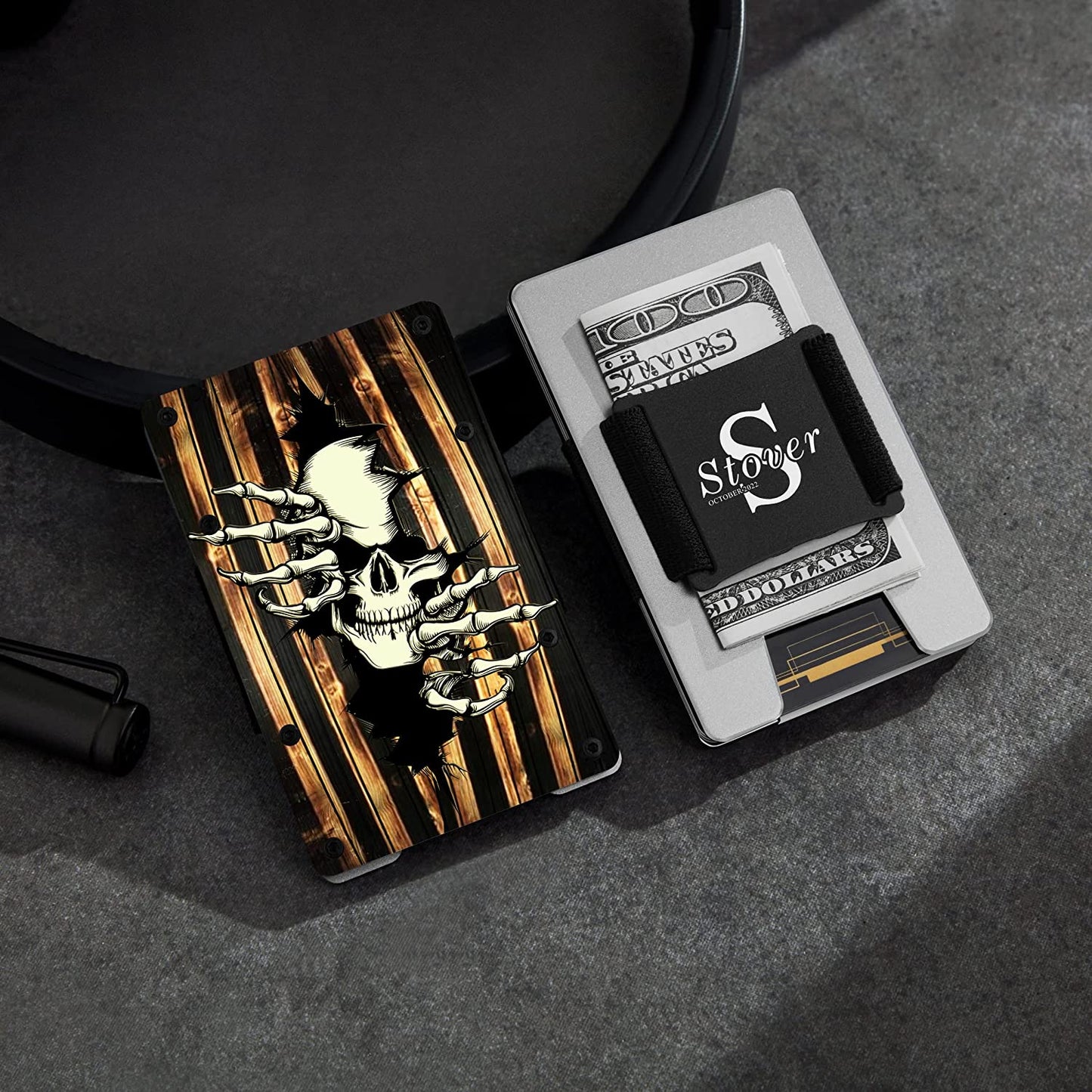 Men Minimalist Metal Cash Strap Wallet for Men Women Him Her | Personalized Slim Front Pocket RFID Blocking Belt Aluminum Card Holder for Business Travel | Birthday Christmas Anniversary Deployment FeiYen