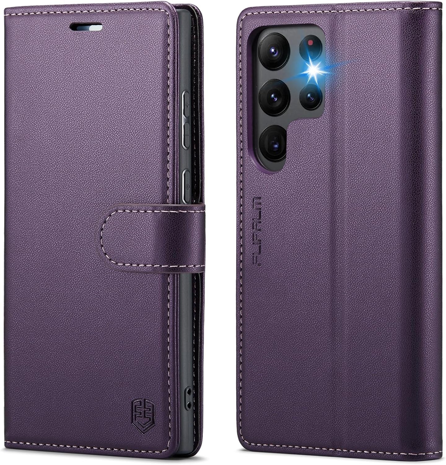 FLIPALM for Samsung Galaxy S22 Ultra Wallet Case with RFID Blocking Credit Card Holder, PU Leather Flip Kickstand Protective Shockproof Cover Women Men for Samsung S22 Ultra Phone Case(Blue-Green) FLIPALM Purple