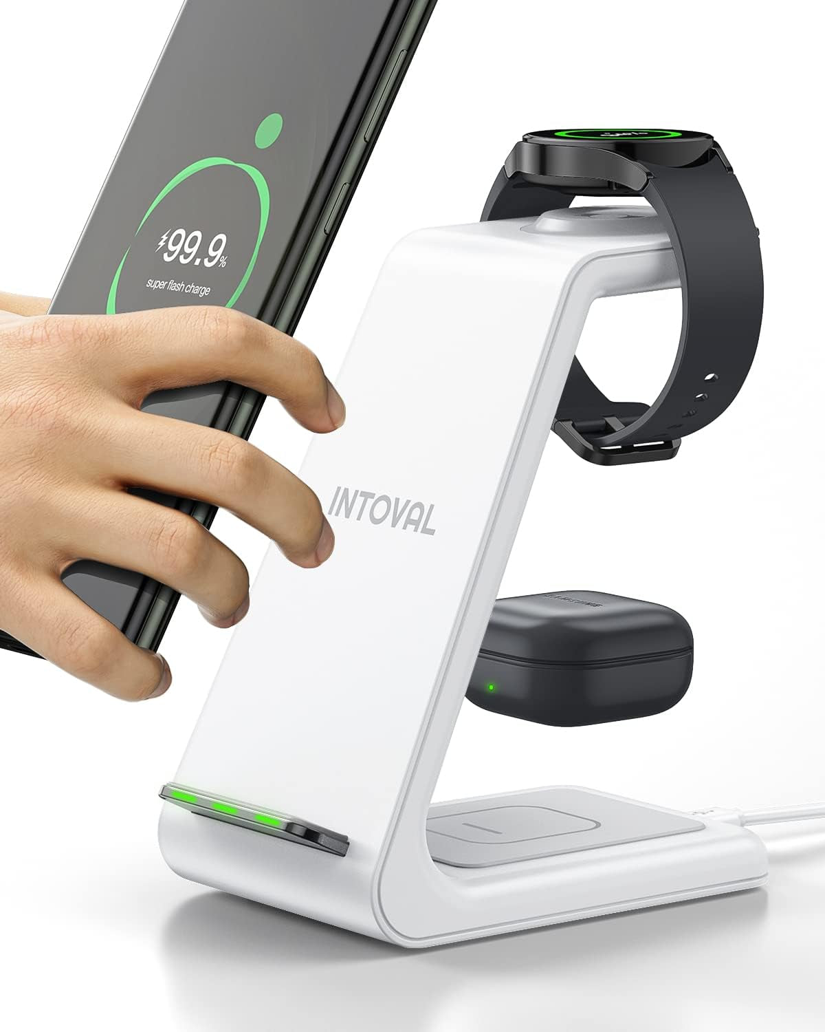 Intoval Wireless Charger,Wireless Charging Station for Samsung Galaxy Phone/Watch/Buds,Fit for Note 20/Note 10/S21/S20,Galaxy Watch 4/3,Active 2/1,Galaxy Buds/Pro/+/Live(S3,Black) Intoval White