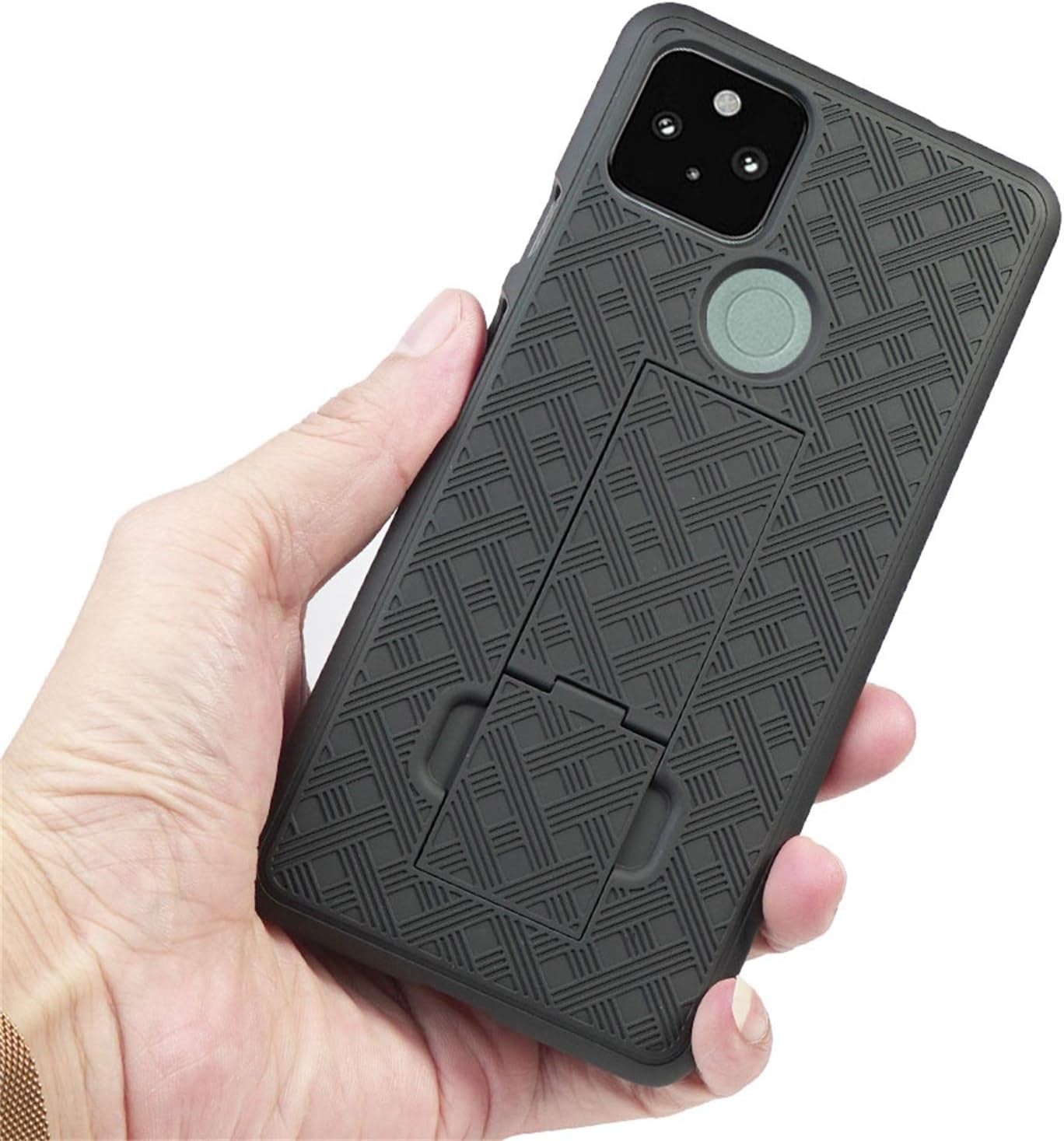 HIDAHE Compatible with Holster Case for Google Pixel 4A 5G, Combo Shell & Holster Slim Shell Case for Men with Built-In Kickstand + Swivel Belt Clip Holster for Google Pixel 4A 5G ONLY, Black HIDAHE