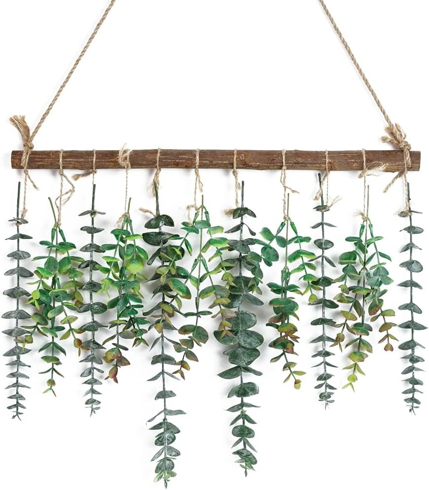 MEET ROSE Bathroom Decor Artificial Eucalyptus Wall Hanging Decor-Fake Eucalyptus Leaves Greenery Farmhouse Rustic Wall Hanging for Wedding,Bedroom,Kitchen,Nursery,Party Boho Home Decorations(Green) MEET ROSE Yellow&green