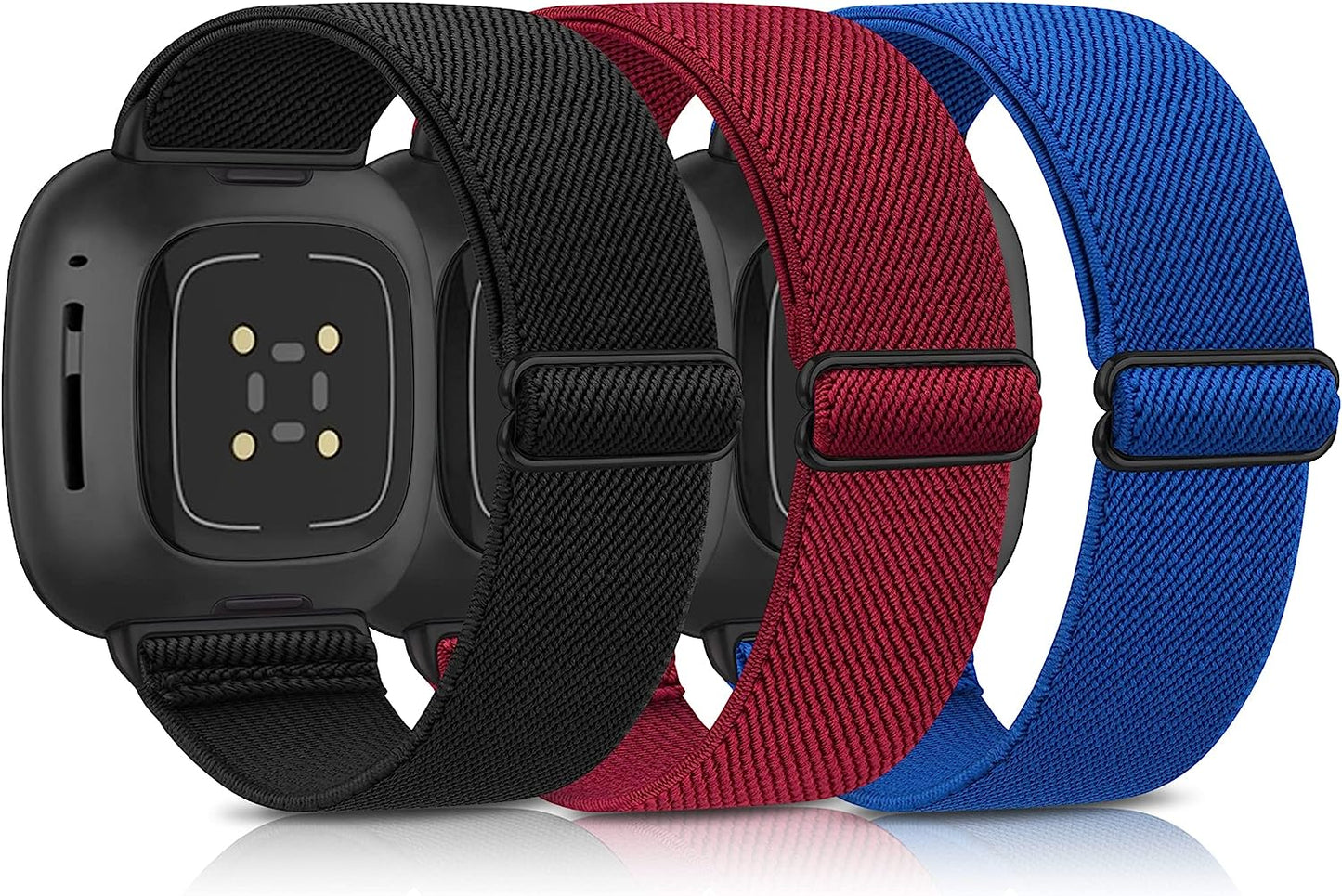 3 Pack Elastic Nylon Bands for Fitbit Sense Bands & Fitbit Versa 3 Bands Women Men, Skin-Friendly Soft Breathable Replacement Band for Fitbit Versa 3 & Fitbit Sense Meliya Black+Wine Red+Blue