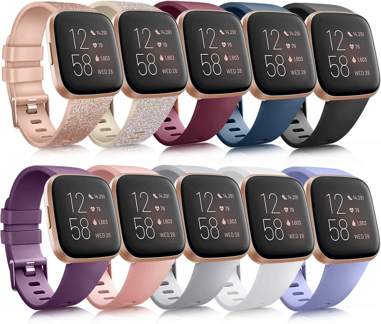 10 Pack Silicone Bands Compatible with Fitbit Versa 2 / Fitbit Versa/Versa Lite/Versa SE, Classic Soft Replacement Sport Wristbands Accessories for Women Men (Small, 10 Pack A) Amzpas 10 Pack B Small