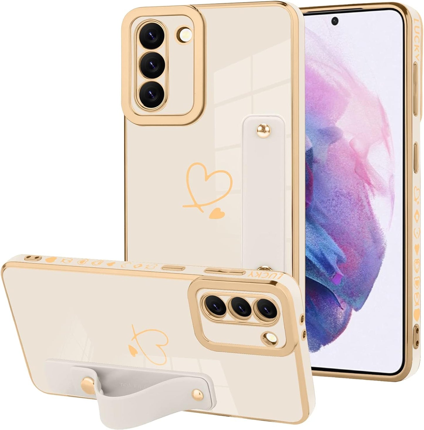 ZIYE Galaxy S21 plus 5G Luxury Electroplated Case with Strap Love Heart Plating Gold Bumper Cover for Women Girls Anti-Scratch Shockproof Back Phone Case for Samsung Galaxy S21 plus 5G 6.7 Inch ZIYE White