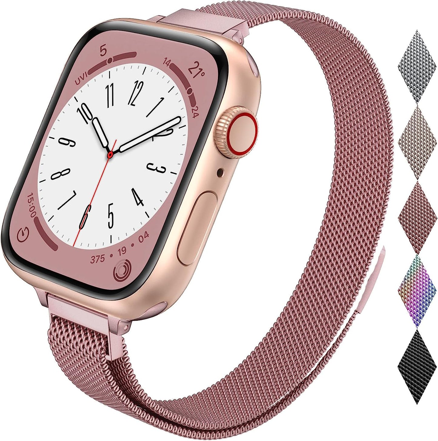 LELONG Women Slim Watch Band for Apple Watch 38Mm 40Mm 41Mm 42Mm 44Mm 45Mm, Stainless Steel Mesh Loop Magnetic Clasp Replacement for Iwatch Bands Series 8 7 SE 6 5 4 3 2 1 LELONG Rose Gold 45mm/44mm/42mm