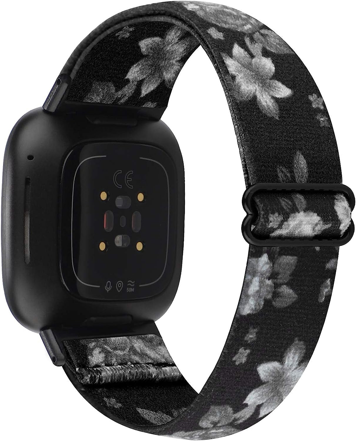 WONMILLE Adjustable Elastic Band Compatible with Fitbit Versa 3/Sense for Women Girls Fabric Nylon Sport Stretchy Strap Bracelet Wristbands for Fitbit Versa 3 Smart Watch WONMILLE Black Gray Flower