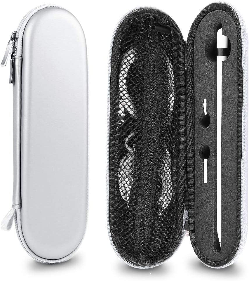 TITACUTE for Apple Pencil Case Carrying Case Hard Foam Zipper Shockproof Protective Ipencil Case Holder for Apple Pencil 1St Generation 2Nd Gen for Ipad 10 Pro Stylus Pen Charger Cable Adapter Earbuds TITACUTE Silver
