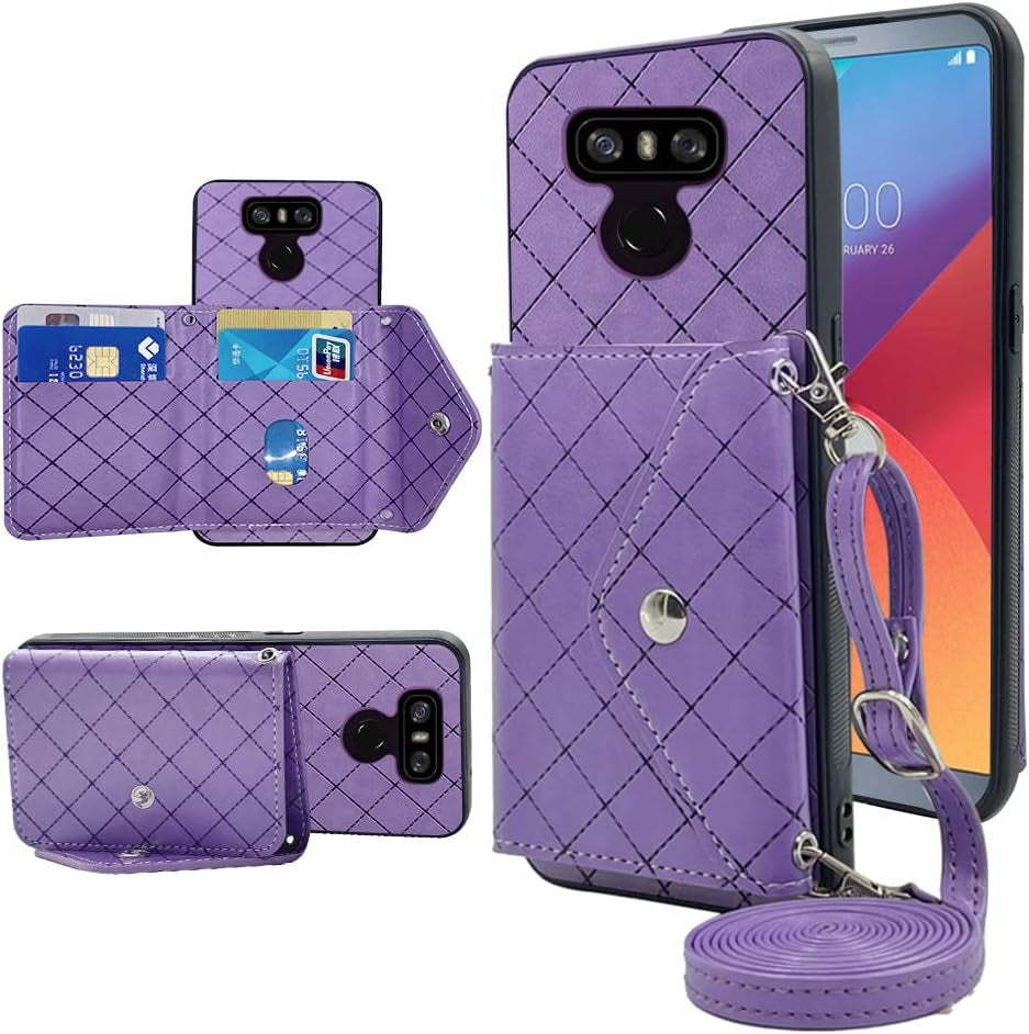 ELISORLI Compatible with LG G6 Wallet Cover with Crossbody Shoulder Strap Stand Leather Credit Card Holder Lanyard Phone Cover for LGG6 Thinq LG6 Thin Q G 6 plus G6+ 6G VS988 H872 Women Girl Grey ELISORLI Purple