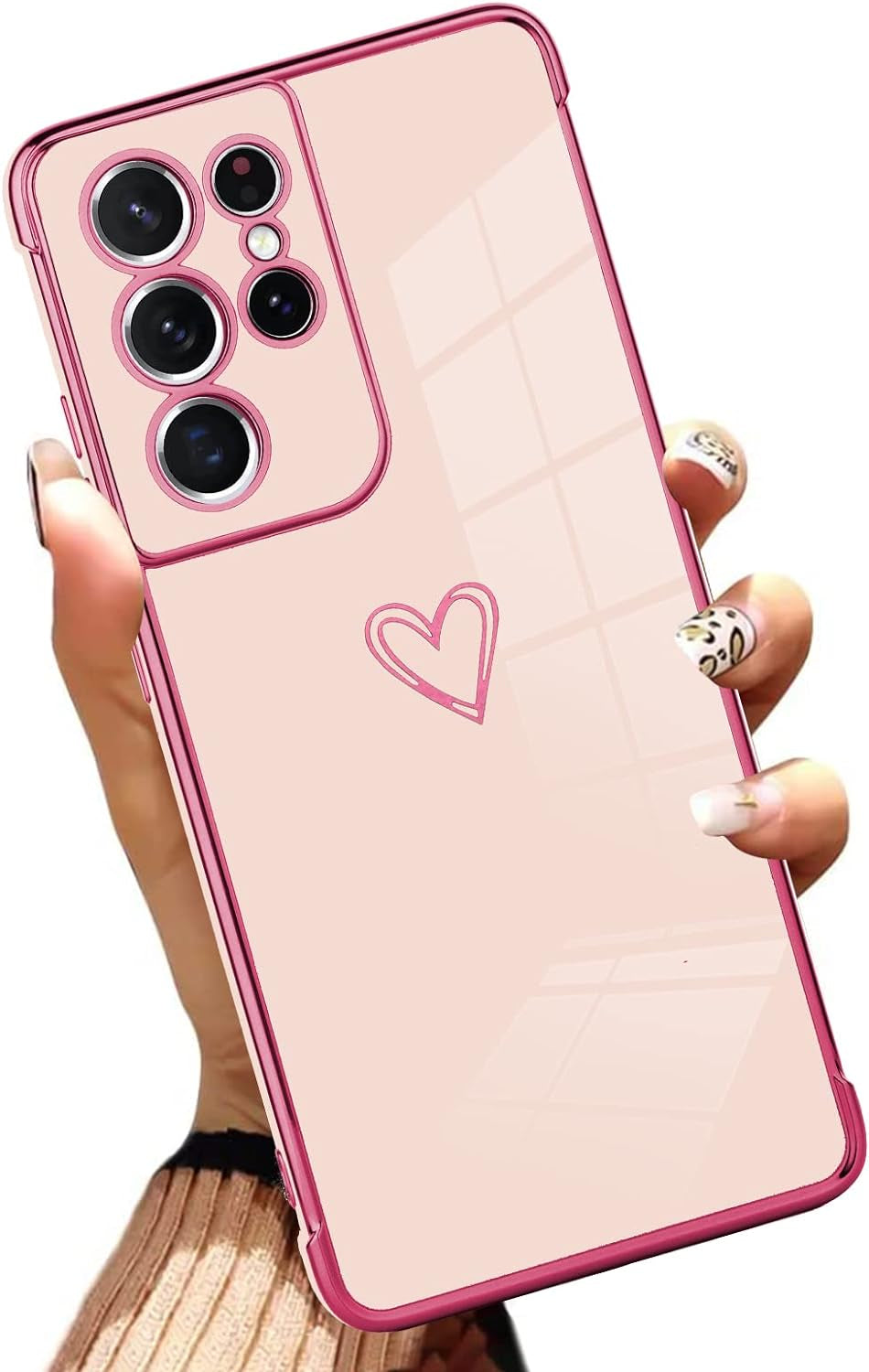 AIGOMARA Compatible Samsung Galaxy S21 Ultra Case with Strap Kickstand Butterflies Shockproof Protection Soft TPU and Hard PC Anti-Scratch Cover for S21 Ultra AIGOMARA Plating-Pink