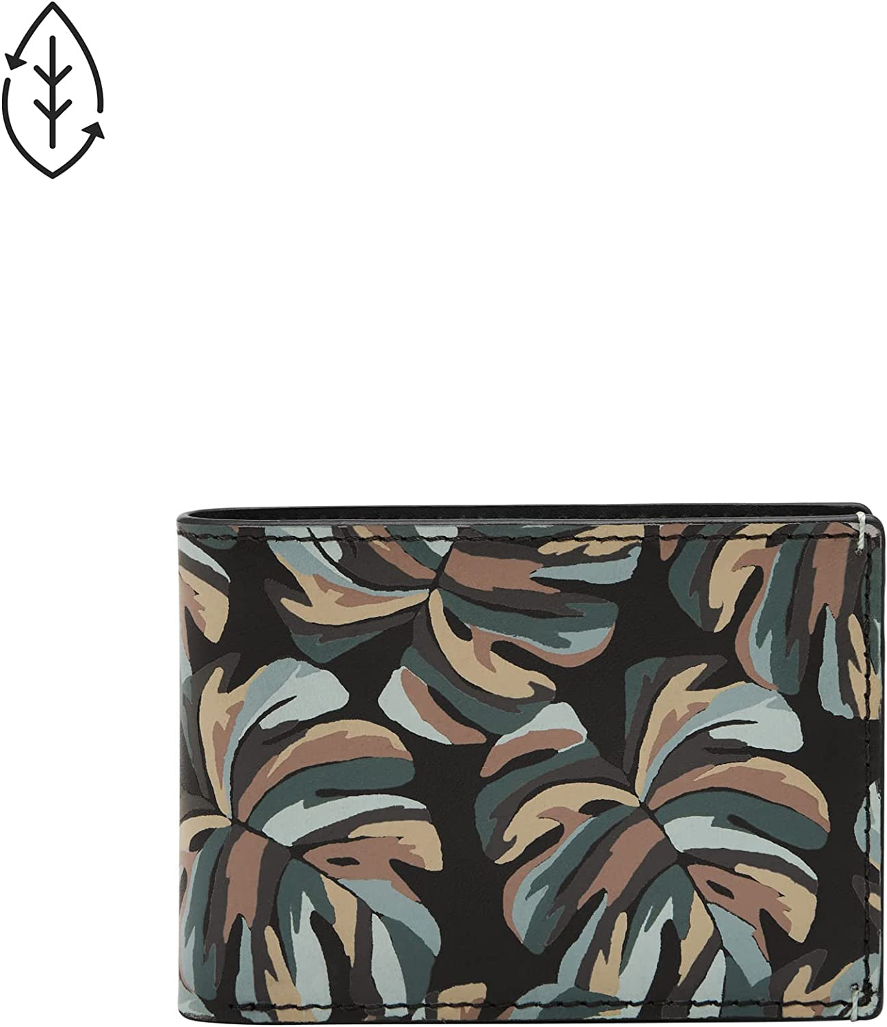 Fossil Men'S Bronson Leather Slim Minimalist Bifold Front Pocket Wallet, Green Multi Palm, (Model: ML4489998) Fossil