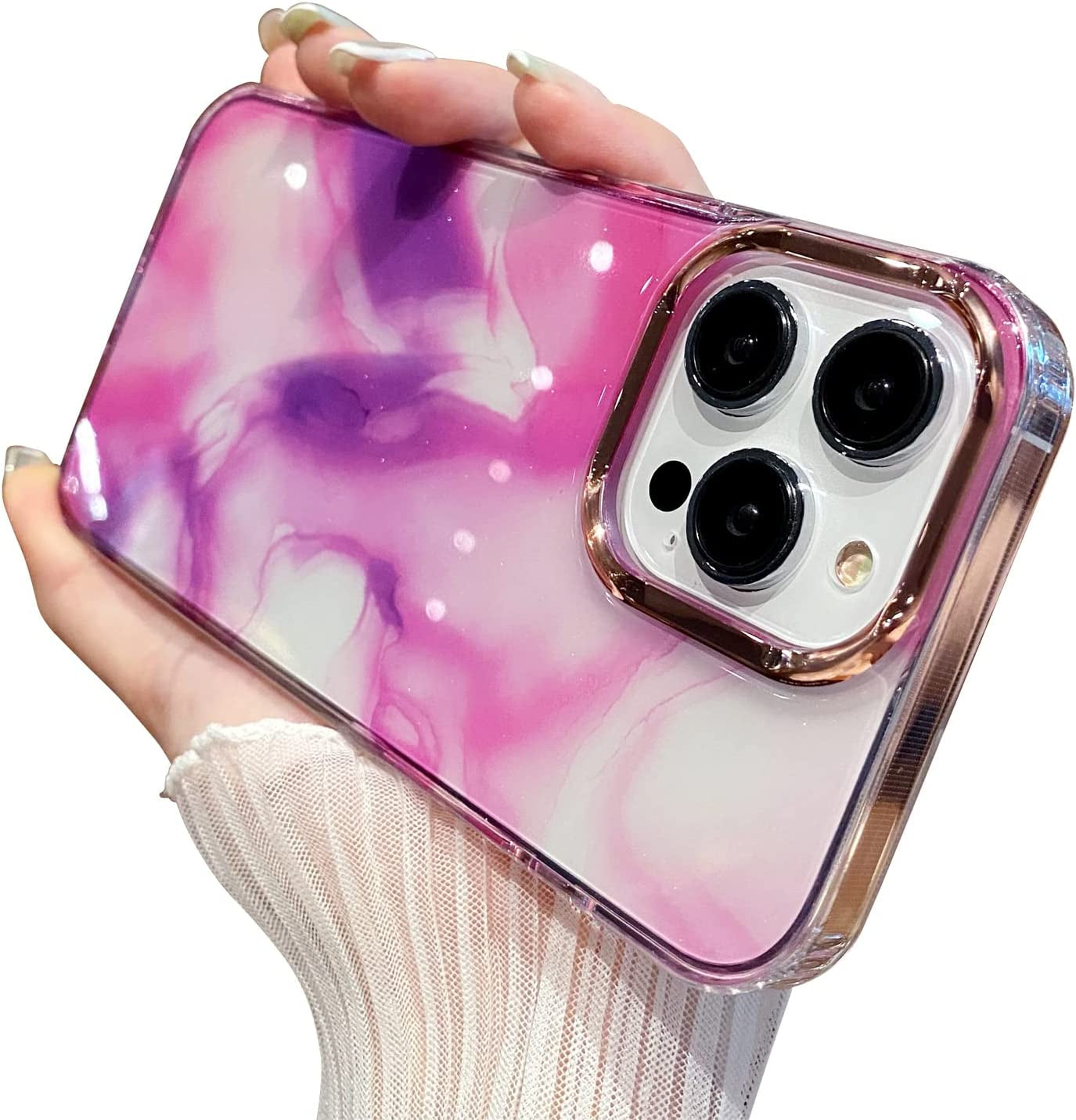 Uioeua Compatible with Iphone 14 Pro Max Case for Women Girls,Luxury Shiny Fashion Gradient Glitter Bling Cute Clear Acrylic Plate Shockproof Case for Iphone 14 Pro Max(Gradient Purple) Uioeua Ink Purple