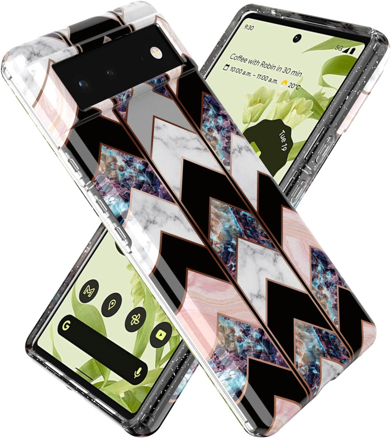 BAISRKE Google Pixel 6 Pro Case, Marble Shockproof Protective Shiny Hard PC Soft Silicone Cover Shockproof Rugged Sturdy Case for Pixel 6 Pro 6.7 Inches (2021) - Purple BAISRKE Black