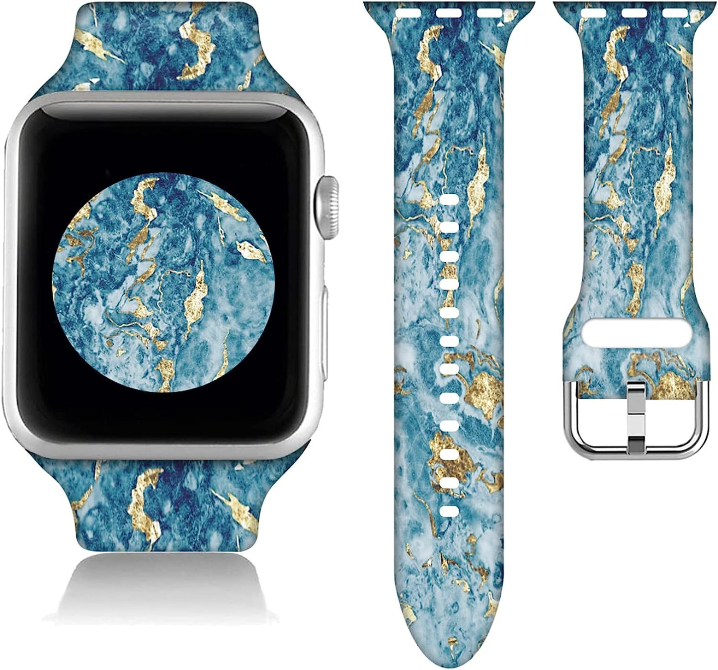 Butterfly Gifts Marble Decorations Wristband Straps for Apple Watch Band 38Mm/40Mm/41Mm/42Mm/44Mm/45Mm Soft Silicone Animal Watch Band Strap for Apple Smart Watch Series 7 6 5 4 3 2 1 SE. DGDGDG Blue And Gold Marble 42mm/44mm/45mm