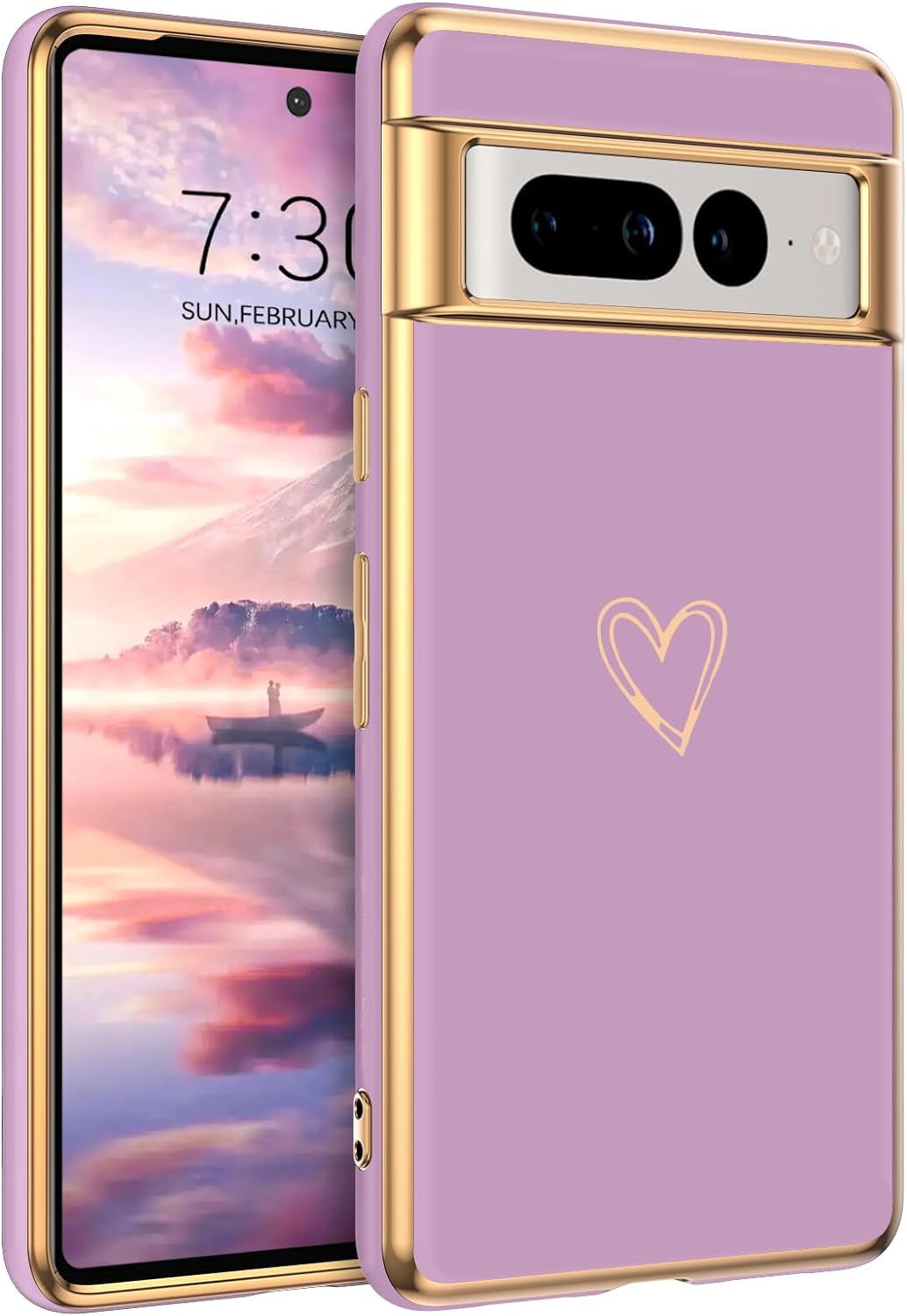 BENTOBEN Google Pixel 7 Pro Case, Google Pixel 7 Pro Phone Case Electroplating Heart Camera Protection Protective Slim Flexible Non-Slip Bumper Shockproof Google Pixel 7 Pro Case 6.7 Inch, Black BENTOBEN T563-Purple