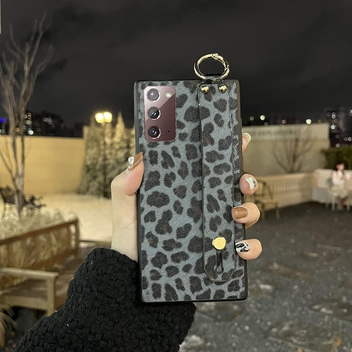 For Galaxy Note 20, Leopard Print Pattern Luxury Design with Hand Strap Kickstand Stylish Leather Back Soft Slim Phone Cover Protective Trunk Case for Samsung Galaxy Note20 5G 2020 6.7-Inch AYABUCO