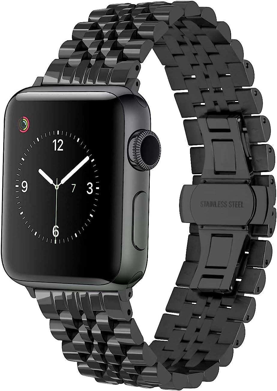 Juntan Watch Band Compatible for Apple Watch 38Mm 40Mm 41Mm 42Mm 44Mm 45Mm 49Mm Iwatch Series 7 6 SE Series 5 4 3 2 1 Gold Rose Gold Black Silver Stainless Steel Bracelet Strap Juntan Black 42mm/44mm/45mm/49mm