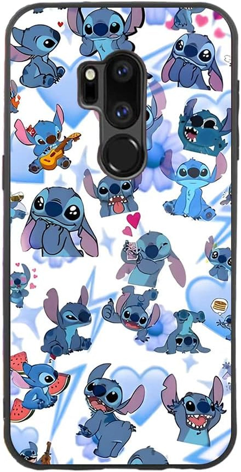 For LG G7 Thinq, Cartoon Ohana Blue Animal Stih #02 Protective Smooth Silicone Shockproof Soft TPU Black Phone Case Back Cover LARUZE 05