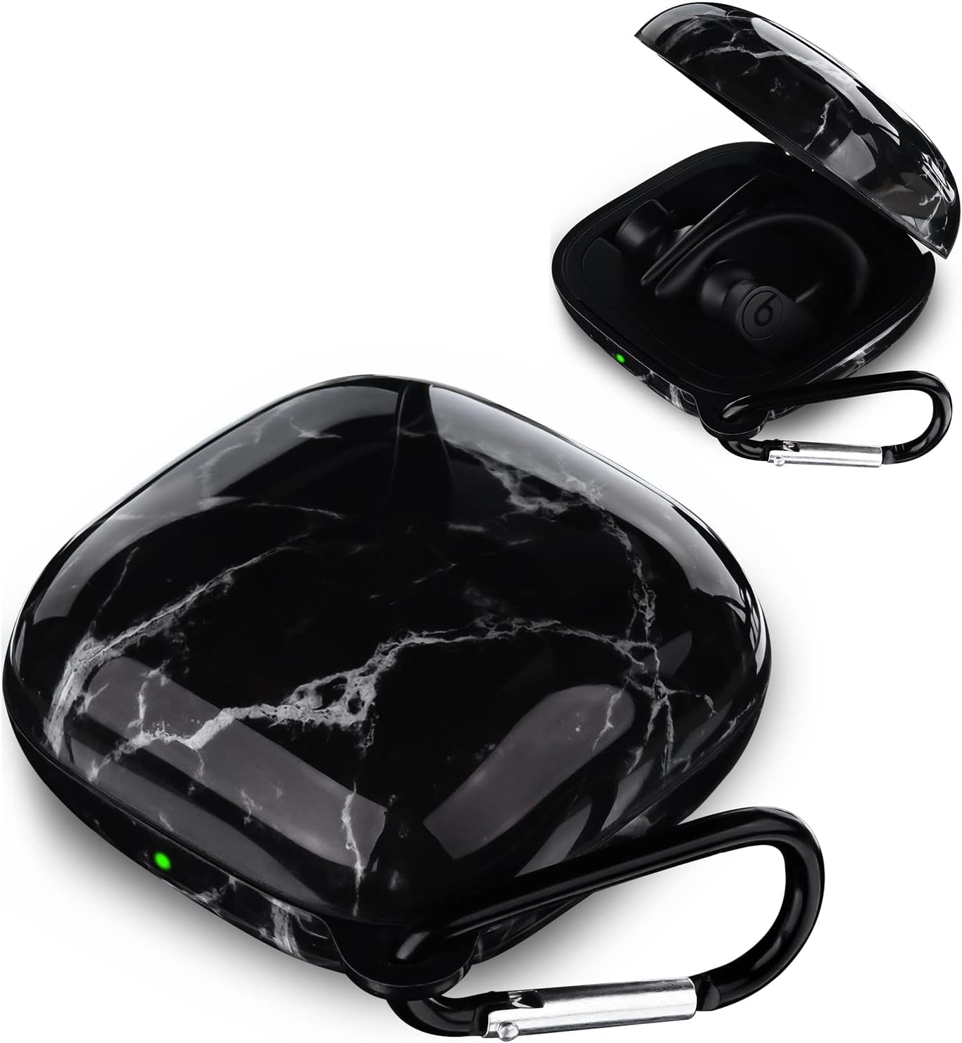 V.R.Hope Case Compatible with Powerbeats Pro Case Cover, Upgraded Anti-Lost & Shockproof Protective Case with Durable Carabiner for Beats Powerbeats Pro (Marble Blue) V.R.HOPE Black Grey