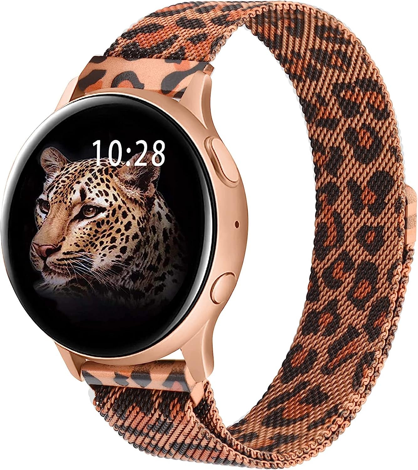 YILED Metal Bands for Samsung Galaxy Watch Active 2 40Mm 44Mm / Galaxy Watch Active, 20Mm Stainless Steel Mesh Watch Strap for Galaxy Watch 3 41Mm / Galaxy Watch 42Mm YILED Leopard
