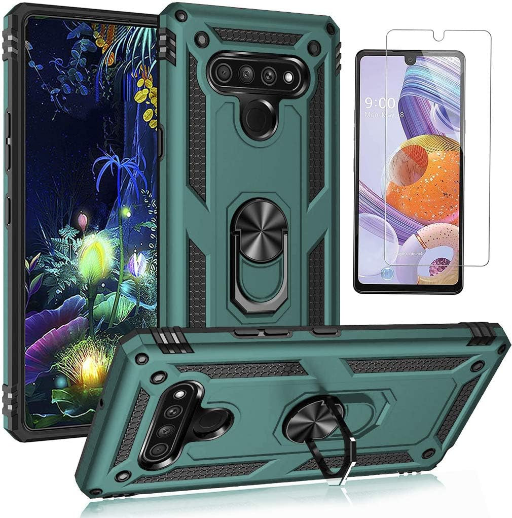 YZOK Compatible with LG Stylo 6 Case,With HD Screen Protector,Military Grade Protective Phone Case with 360 Degree Rotating Metal Ring, Holder Kickstand Cover Case for LG Stylo 6 (Blue) YZOK Dark Green