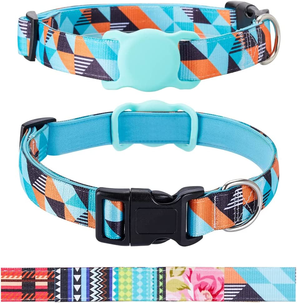 Airtag Cat Collar, Animire Soft Neoprene Padded Air Tag Collar for Extra Small Dogs, Polyester Puppy Pet Collar with Silicone Airtag Case Holder Accessories, 8"-12" Neck Animire Blue Ethnic XS: 8"-12" neck