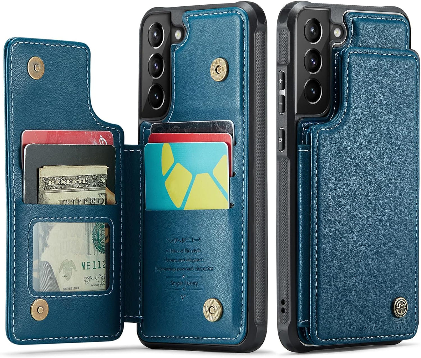 Vinich Samsung Galaxy S21 plus Case with Card Holder, Samsung S21 plus Wallet Case for Women Men with RFID Blocking, Durable Leather Kickstand Shockproof Phone Case for Galaxy S21 plus 5G, Purple Vinich Blue