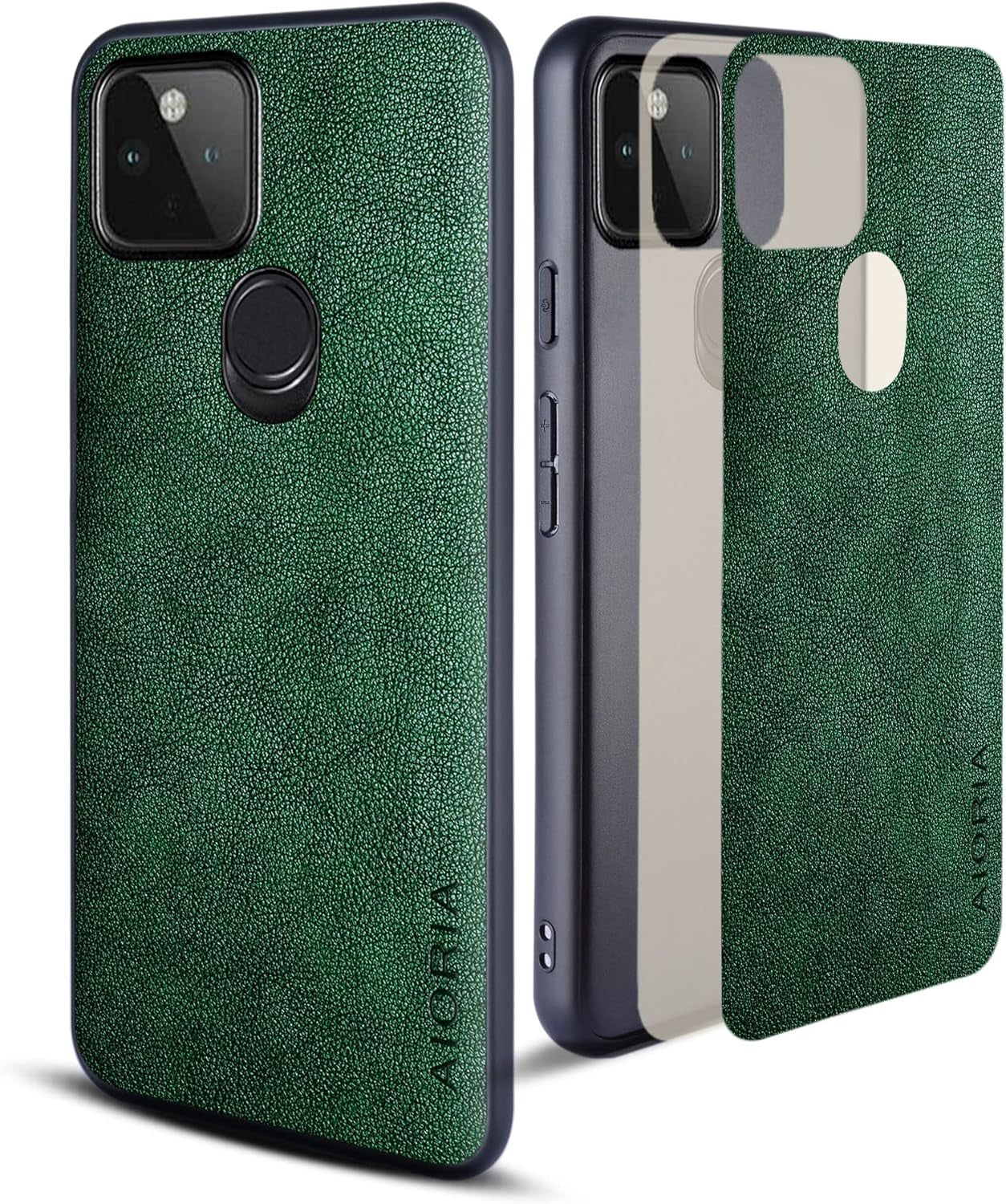 For Google Pixel 5 Case, 6.0 Inch Premium PU Leather Phone Cover Retro Design Full Protective Case for Google Pixel 5 5G (Green) AIORIA